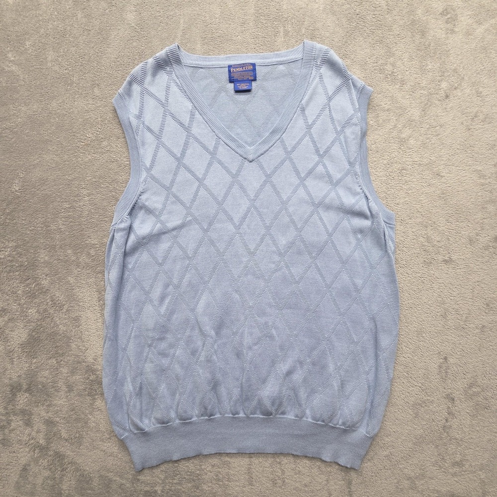 Pendleton Sweater Mens 2XL Blue V-Neck Vest 100% Cotton Lightweight